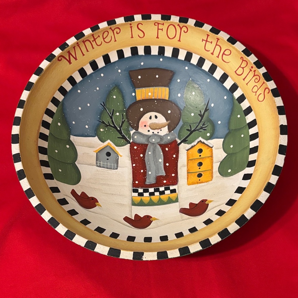 Hand-Painted “Winter Is For The Birds”Decorative Bowl
